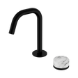 An image of Nero Tapware's Serenity Progressive Basin Mixer Edge Spout With Arabescato Corchia Handle Matt Black