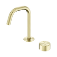 An image of Nero Tapware's Serenity Progressive Basin Mixer Edge Spout With Metal Handle Brushed Gold