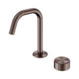 An image of Nero Tapware's Serenity Progressive Basin Mixer Edge Spout With Metal Handle Brushed Bronze