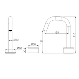 A line drawing of Nero Tapware's Serenity Progressive Basin Mixer Edge Spout With Metal Handle Brushed Nickel