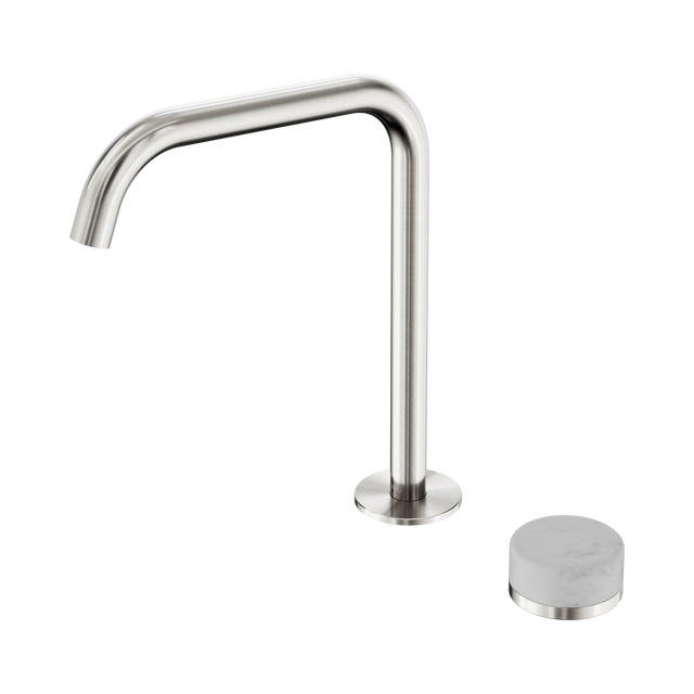 An image of Nero Tapware's Serenity Progressive Bath/Kitchen Mixer Edge Spout With Carrara Handle Brushed Nickel