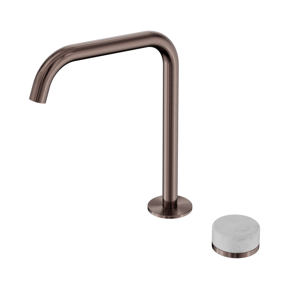 An image of Nero Tapware's Serenity Progressive Bath/Kitchen Mixer Edge Spout With Carrara Handle Brushed Bronze
