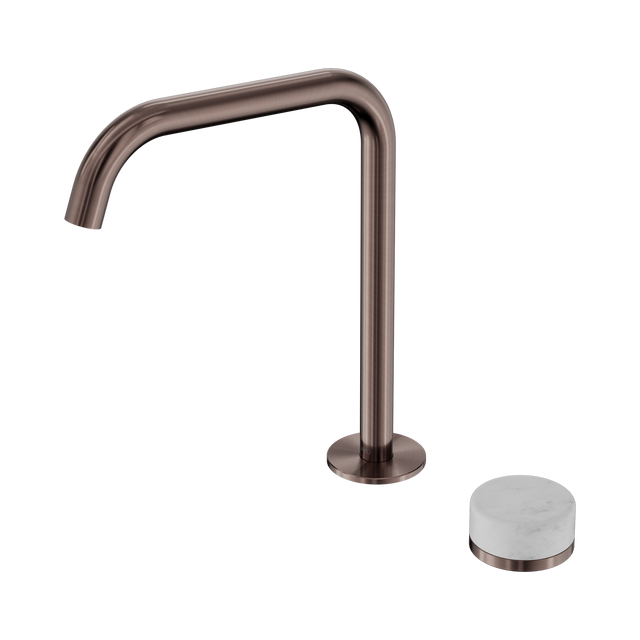 An image of Nero Tapware's Serenity Progressive Bath/Kitchen Mixer Edge Spout With Carrara Handle Brushed Bronze