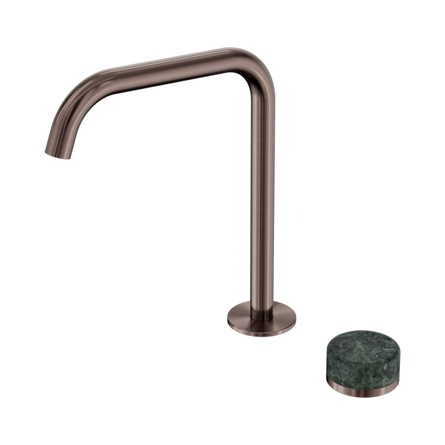 An image of Nero Tapware's Serenity Progressive Bath/Kitchen Mixer Edge Spout With Verde Alpi Handle Brushed Bronze