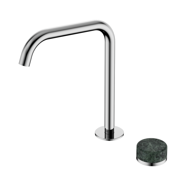 An image of Nero Tapware's Serenity Progressive Bath/Kitchen Mixer Edge Spout With Verde Alpi Handle Chrome