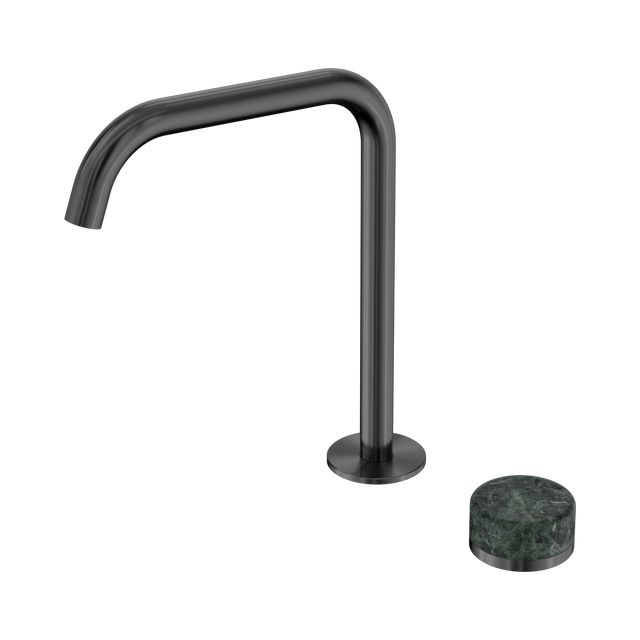 An image of Nero Tapware's Serenity Progressive Bath/Kitchen Mixer Edge Spout With Verde Alpi Handle Gun Metal