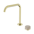 An image of Nero Tapware's Serenity Progressive Bath/Kitchen Mixer Edge Spout With Rome Travertine Handle Brushed Gold