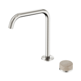 An image of Nero Tapware's Serenity Progressive Bath/Kitchen Mixer Edge Spout With Rome Travertine Handle Brushed Nickel