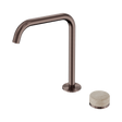 An image of Nero Tapware's Serenity Progressive Bath/Kitchen Mixer Edge Spout With Rome Travertine Handle Brushed Bronze