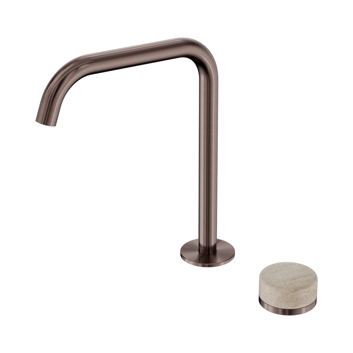 An image of Nero Tapware's Serenity Progressive Bath/Kitchen Mixer Edge Spout With Rome Travertine Handle Brushed Bronze