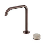 An image of Nero Tapware's Serenity Progressive Bath/Kitchen Mixer Edge Spout With Rome Travertine Handle Brushed Bronze