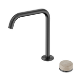 An image of Nero Tapware's Serenity Progressive Bath/Kitchen Mixer Edge Spout With Rome Travertine Handle Gun Metal