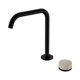 An image of Nero Tapware's Serenity Progressive Bath/Kitchen Mixer Edge Spout With Rome Travertine Handle Matt Black