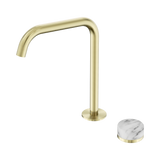 An image of Nero Tapware's Serenity Progressive Bath/Kitchen Mixer Edge Spout With Arabescato Corchia Handle Brushed Gold