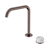 An image of Nero Tapware's Serenity Progressive Bath/Kitchen Mixer Edge Spout With Arabescato Corchia Handle Brushed Bronze