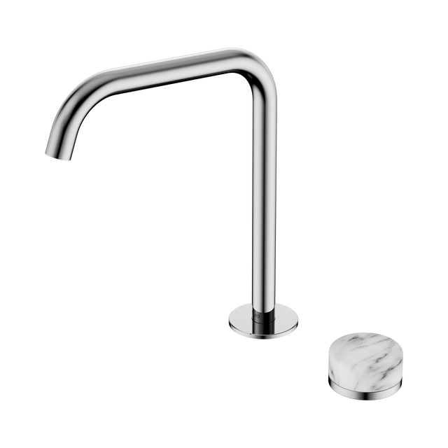 An image of Nero Tapware's Serenity Progressive Bath/Kitchen Mixer Edge Spout With Arabescato Corchia Handle Chrome