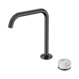 An image of Nero Tapware's Serenity Progressive Bath/Kitchen Mixer Edge Spout With Arabescato Corchia Handle Gun Metal