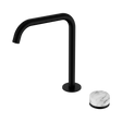 An image of Nero Tapware's Serenity Progressive Bath/Kitchen Mixer Edge Spout With Arabescato Corchia Handle Matt Black
