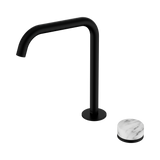An image of Nero Tapware's Serenity Progressive Bath/Kitchen Mixer Edge Spout With Arabescato Corchia Handle Matt Black