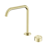 An image of Nero Tapware's Serenity Progressive Bath/Kitchen Mixer Edge Spout With Metal Handle Brushed Gold