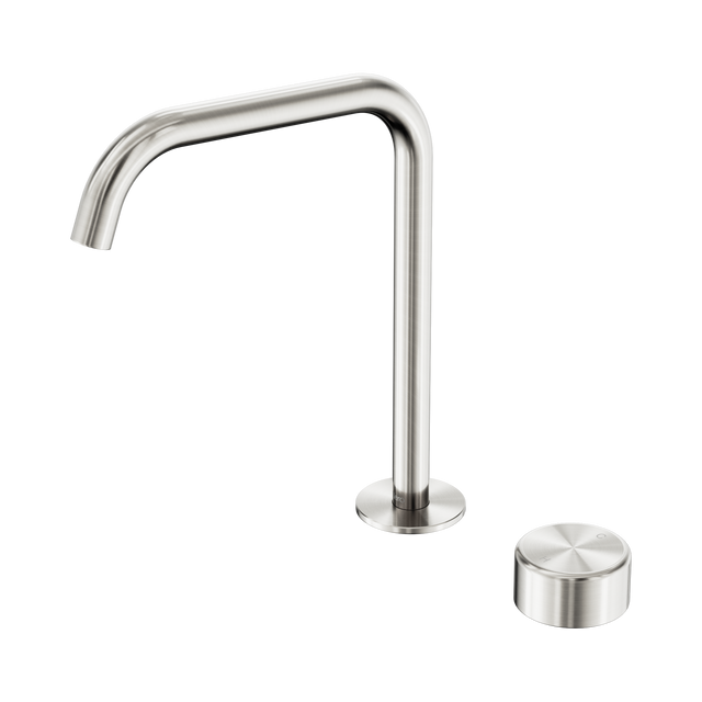 An image of Nero Tapware's Serenity Progressive Bath/Kitchen Mixer Edge Spout With Metal Handle Brushed Nickel