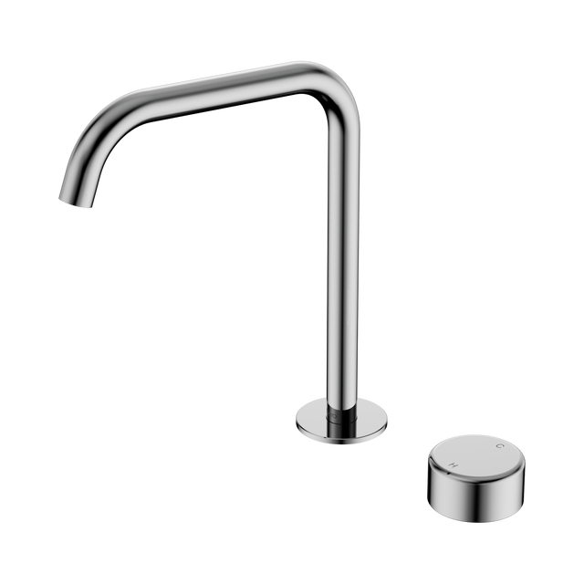 An image of Nero Tapware's Serenity Progressive Bath/Kitchen Mixer Edge Spout With Metal Handle Chrome