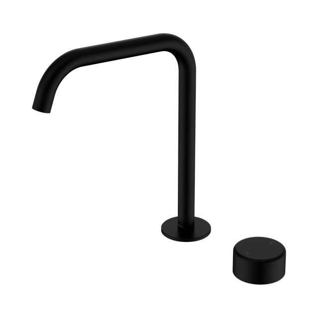 An image of Nero Tapware's Serenity Progressive Bath/Kitchen Mixer Edge Spout With Metal Handle Matt Black