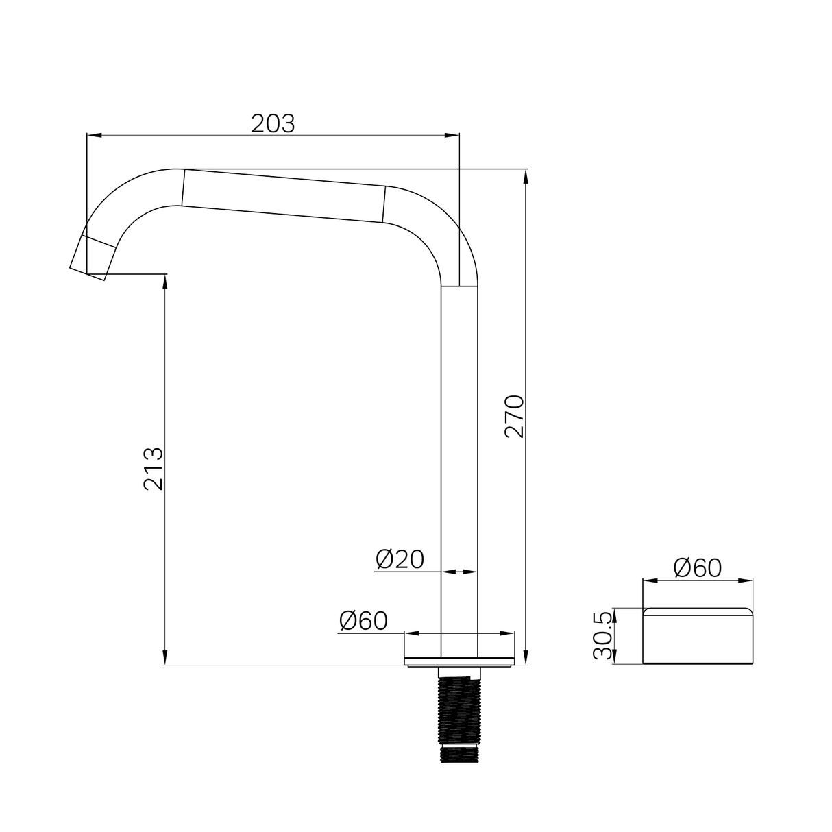 A line drawing of Nero Tapware's Serenity Progressive Bath/Kitchen Mixer Edge Spout With Metal Handle Brushed Gold