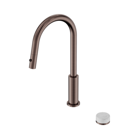An image of Nero Tapware's Serenity Progressive Pull Out Kitchen Set With Carrara Handle Brushed Bronze