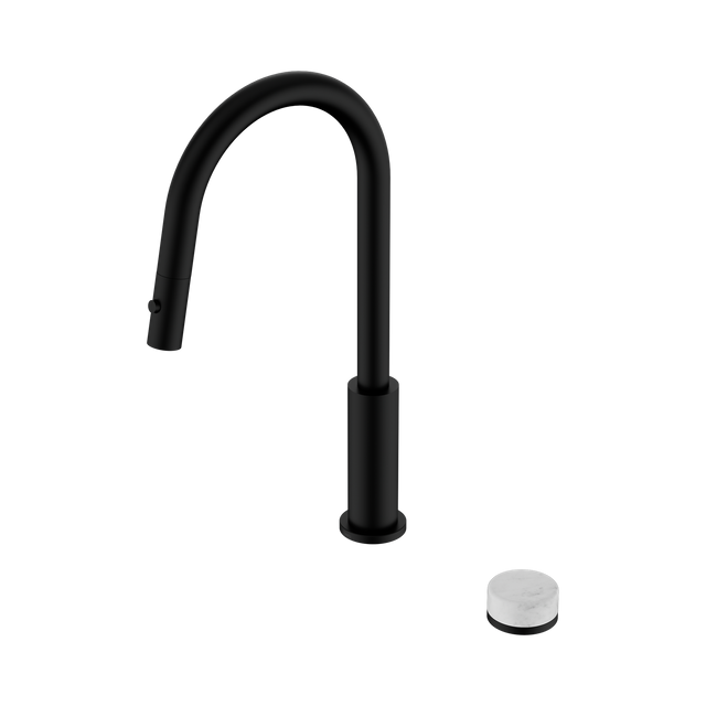 An image of Nero Tapware's Serenity Progressive Pull Out Kitchen Set With Carrara Handle Matt Black