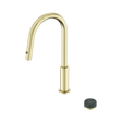 An image of Nero Tapware's Serenity Progressive Pull Out Kitchen Set With Verde Alpi Handle Brushed Gold