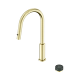 An image of Nero Tapware's Serenity Progressive Pull Out Kitchen Set With Verde Alpi Handle Brushed Gold