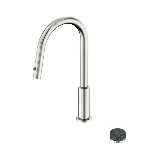 An image of Nero Tapware's Serenity Progressive Pull Out Kitchen Set With Verde Alpi Handle Brushed Nickel