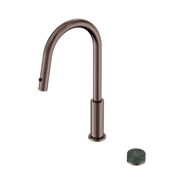 An image of Nero Tapware's Serenity Progressive Pull Out Kitchen Set With Verde Alpi Handle Brushed Bronze