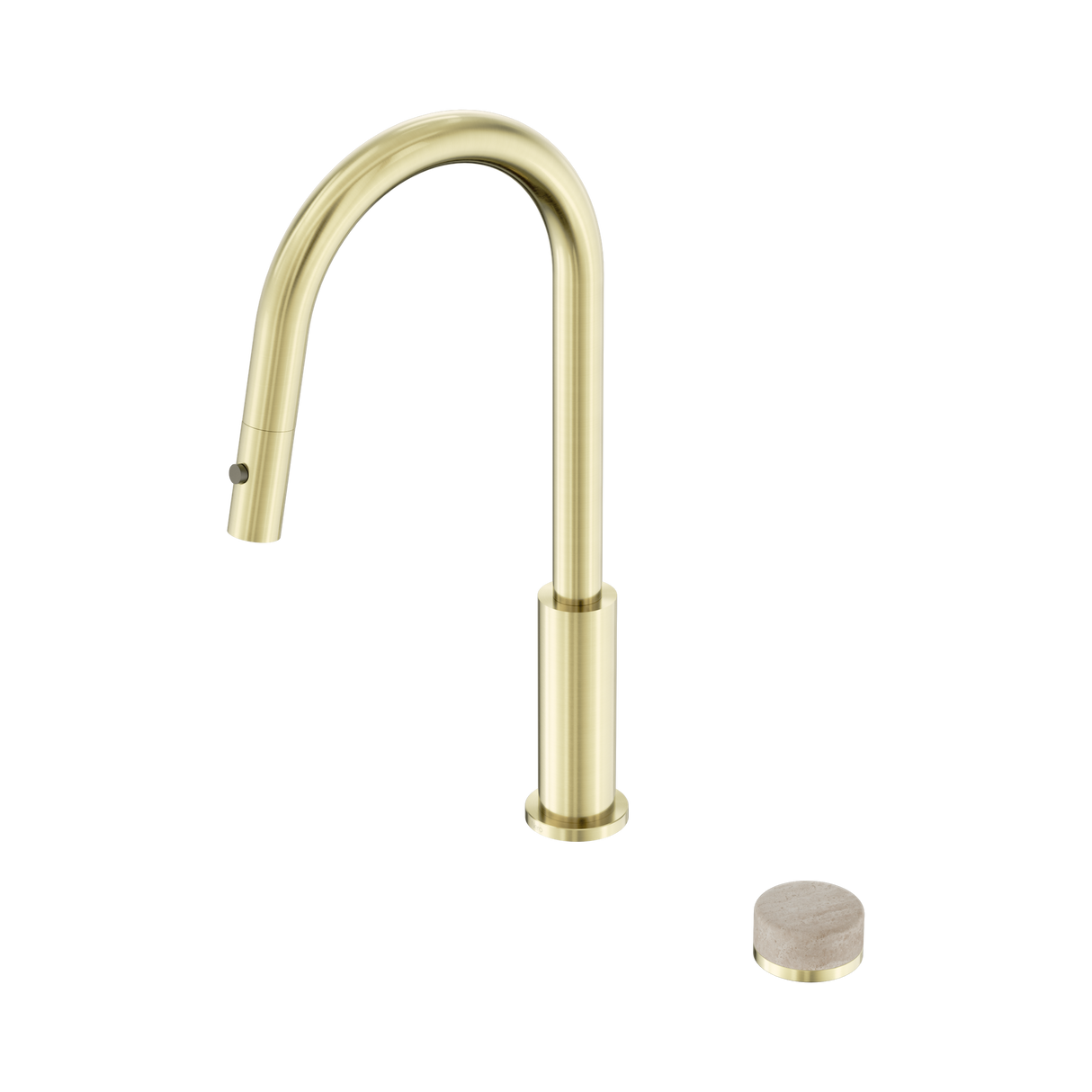 An image of Nero Tapware's Serenity Progressive Pull Out Kitchen Set With Rome Travertine Handle Brushed Gold