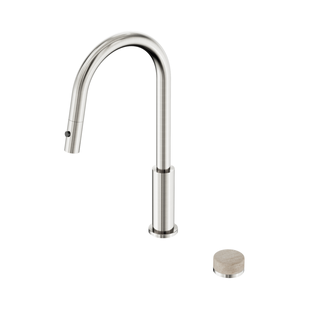 An image of Nero Tapware's Serenity Progressive Pull Out Kitchen Set With Rome Travertine Handle Brushed Nickel