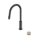 An image of Nero Tapware's Serenity Progressive Pull Out Kitchen Set With Rome Travertine Handle Gun Metal