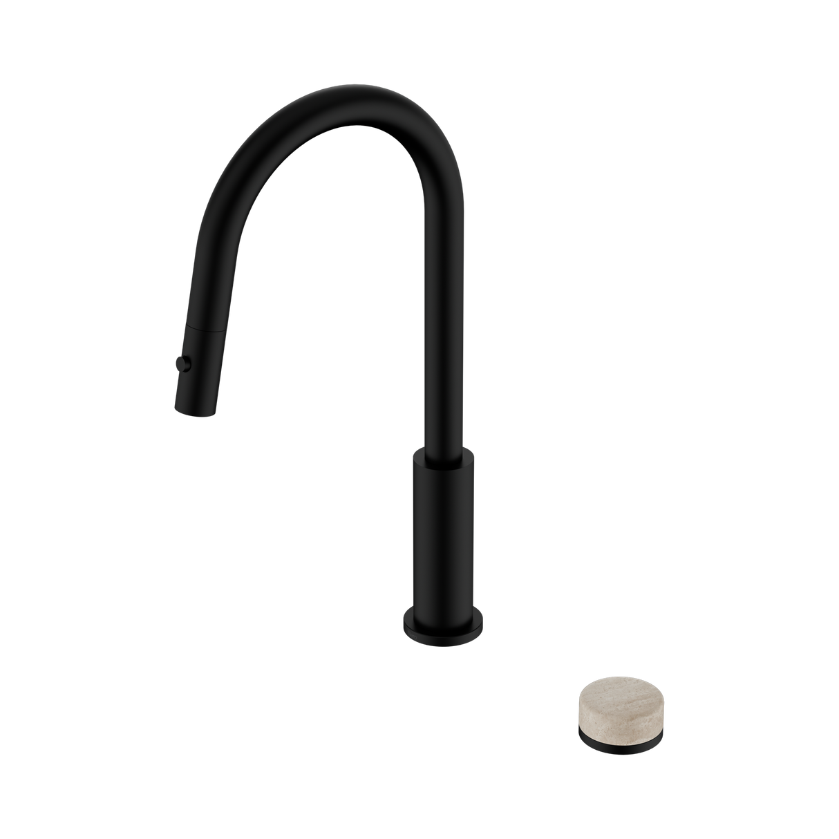 An image of Nero Tapware's Serenity Progressive Pull Out Kitchen Set With Rome Travertine Handle Matt Black