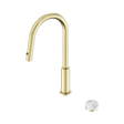 An image of Nero Tapware's Serenity Progressive Pull Out Kitchen Set With Arabescato Corchia Handle Brushed Gold