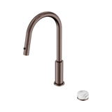 An image of Nero Tapware's Serenity Progressive Pull Out Kitchen Set With Arabescato Corchia Handle Brushed Bronze