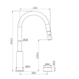 A line drawing of Nero Tapware's Serenity Progressive Pull Out Kitchen Set With Metal Handle Matt Black