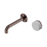 An image of Nero Tapware's Serenity Progressive Wall Basin Mixer 160mm Spout With Carrara Handle Brushed Bronze