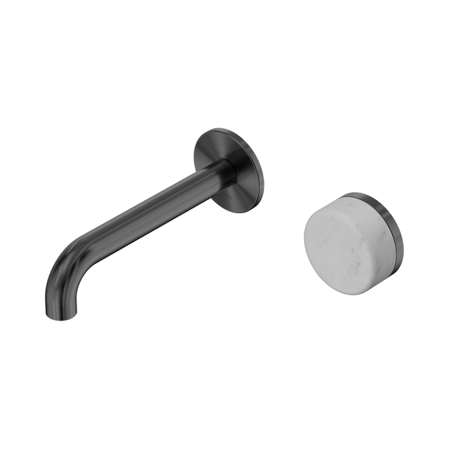 An image of Nero Tapware's Serenity Progressive Wall Basin Mixer 160mm Spout With Carrara Handle Gun Metal