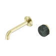An image of Nero Tapware's Serenity Progressive Wall Basin Mixer 160mm Spout With Verde Alpi Handle Brushed Gold