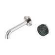 An image of Nero Tapware's Serenity Progressive Wall Basin Mixer 160mm Spout With Verde Alpi Handle Brushed Nickel