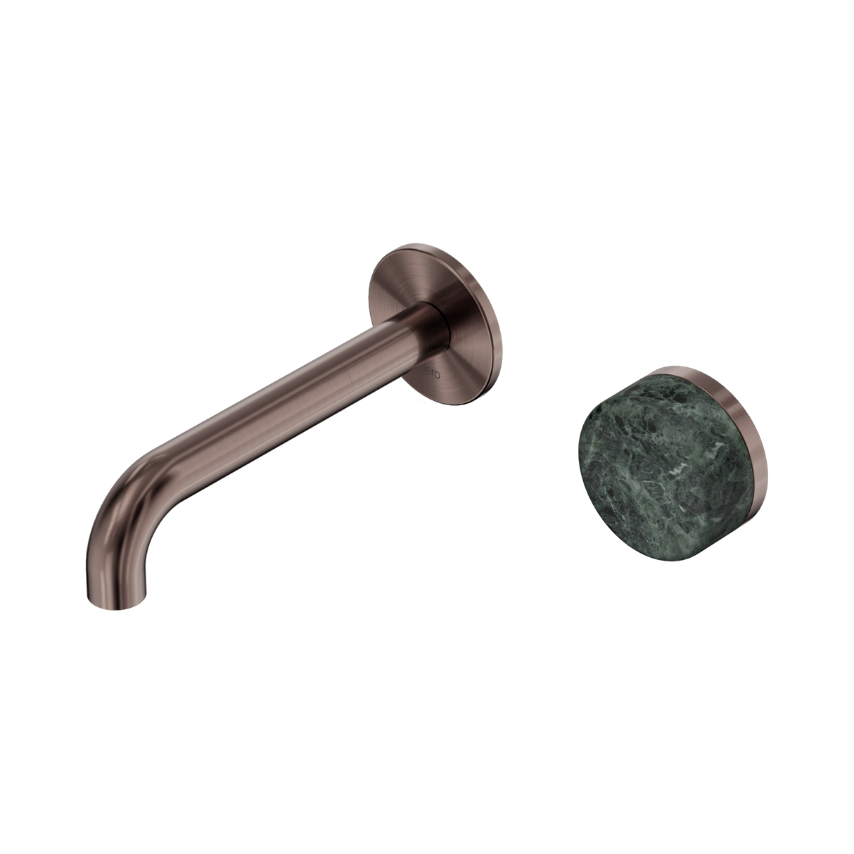An image of Nero Tapware's Serenity Progressive Wall Basin Mixer 160mm Spout With Verde Alpi Handle Brushed Bronze