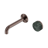 An image of Nero Tapware's Serenity Progressive Wall Basin Mixer 160mm Spout With Verde Alpi Handle Brushed Bronze