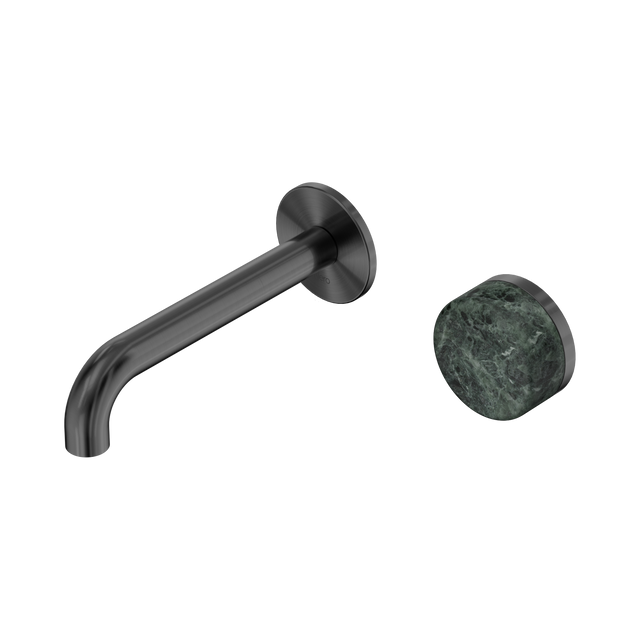 An image of Nero Tapware's Serenity Progressive Wall Basin Mixer 160mm Spout With Verde Alpi Handle Gun Metal