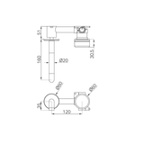 A line drawing of Nero Tapware's Serenity Progressive Wall Basin Mixer 160mm Spout With Verde Alpi Handle Gun Metal