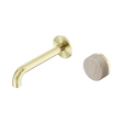 An image of Nero Tapware's Serenity Progressive Wall Basin Mixer 160mm Spout With Rome Travertine Handle Brushed Gold